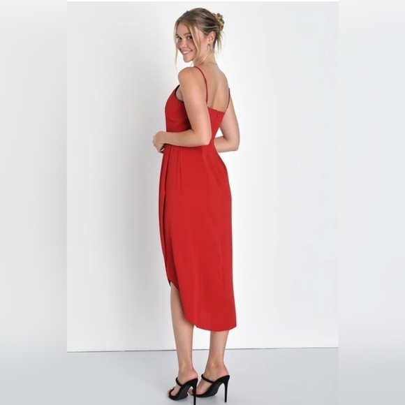 NWT Lulu's Reinette Rust Red Midi Dress Size Large - Picture 2 of 8